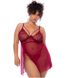 Nuisette grande taille couleur framboise et string 